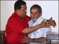 Os presidentes da Venezuela, Hugo Chávez, e do Brasil, Luiz Inácio Lula da Silva