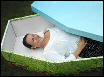 Emma Maclean in an eco coffin