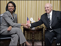 کاندولیزا رایس و احمد قریع نماینده فلسطینیان 