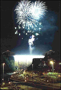 Fireworks over the Clifton Suspension Bridge