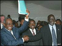 علی عثمان طه معاون رييس جمهوری سودان و جان گارانگ رهبر شورشيان