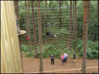 Lisa on the net of the Tarzan swing