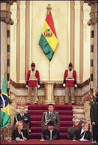 Bachelet, Morales e Lula no palácio do Governo, La Paz