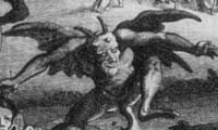 Woodcut of a stamping devil