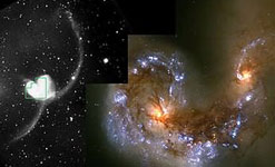 Hubble space telescope image of colliding spiral galaxies