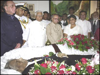 Indian ministers paying last respect to the slain minister