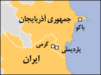 نقشه جمهوری آذربایجان و بخشی از شمال غرب ایران
