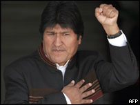 O presidente Evo Morlaes, em visita de um dia ao Panamá, na sexta