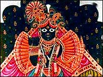 वृंदावन के बांके बिहारी मंदिर में कृष्ण प्रतिमा