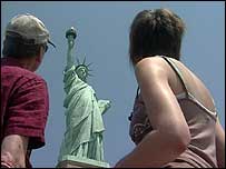Heidi King and dad at Statue of Liberty