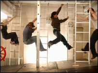 The crew at work in rehearsals