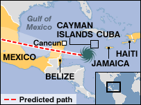  Đường đi của bão Dean tại vùng Caribbe