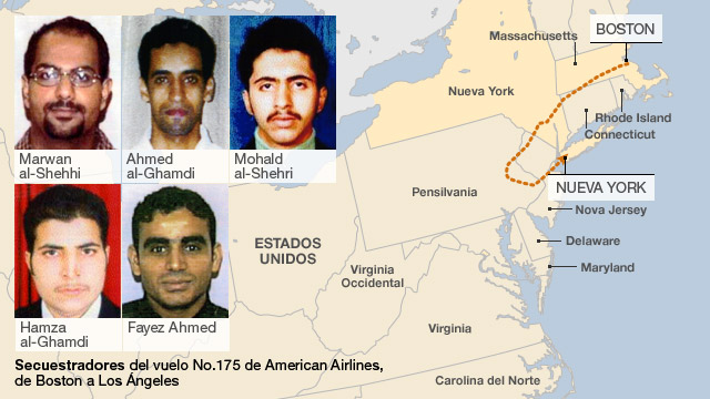 Mapa de la ruta del vuelo No. 175 de United Airlines