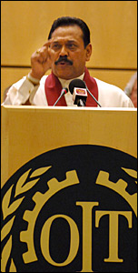 Rajapaksa delivering the keynote speech