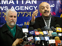 Candidatos do Hamas e do Fatah em entrevista coletiva