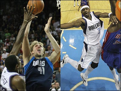 درک نویتزکی (چپ) فوروارد آلمانی  و جیسون تری، گارد راس