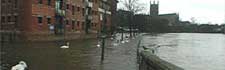 Worcester cathedral and floodwater