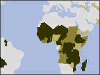 زیادہ مقروض ممالک کا نقشہ      