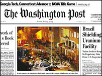 Reprodução da primeira página do jornal "The Washington Post", 04/04/04