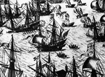 English fire ships amongst the Spanish Armada, 1588 (Getty Images/Hulton|Archive)