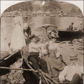 Henley Regatta:  1888: People messing about in boats during the Henley Regatta on the River Thames.