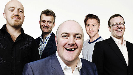 Mock The Week: (L-R) Andy Parsons, Hugh Dennis, Dara O'Briain, Russell Howard and Frankie Boyle