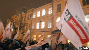 Прапори "Батьківщини" на акції протесту