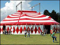 One of the many tents housing entertainment