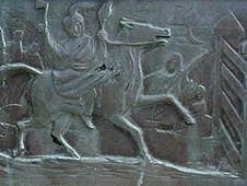 Plac llechen â llun y terfysgwyr arni