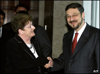 O ministro da Fazenda, Antonio Palocci e a vice-diretora gerente do FMI, Anne Krüger