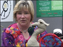 Ildiko with the knitted liverbird