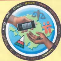 Halen Mon a choffi'r trydydd byd - y cyfuniad ar boster Manon