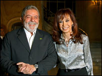 O presidente Luiz Inácio Lula da Silva e a presidente argentina, Cristina Kirchner.