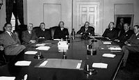 The Pacific War Council meets at the White House to discuss the strategy to defeat Japan