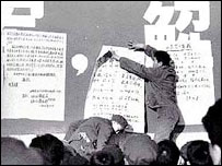 چسباندن پوستر بر روی ديوار دمکراسی