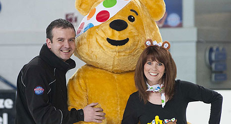Rob Pitchford, Pudsey Bear and Joanne Malin