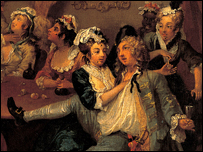 William Hogarth,  A Rake's Progress (1734) Scene 3: The Rake at the Rose Tavern : Reprodução