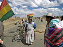 Boliviana realizando protesto