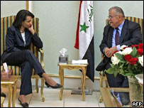 A secretária de Estado americana, Condoleezza Rice, encontra o presidente iraquiano, Jalal Talabani, em Bagdá