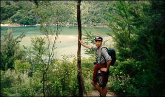 Trekking along the Abel Tasman walk on  New Zealand's  South Island