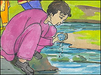 عابد دست و رویش را می شوید.