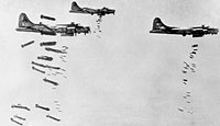 Flying Fortresses drop a heavy load of bombs on industrial targets in Germany