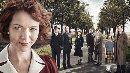L to R: Sarah Burton (Anna Maxwell Martin), Councillor Snaith (Peter Firth), Councillor Joe Astell (Douglas Henshall), Lydia Holly (Charlie May-Clark), Councillor Alfred Huggins (John Henshaw), Mrs Beddows (Penelope Wilton), Midge Carne (Katherine McGolpin) and Robert Carne (David Morrissey)