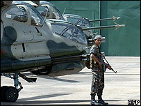 Sri Lankan airman keeps watch at the Anuradhapura air base