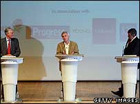 Gordon Brown, diğer iki olası aday ile tartışıyor