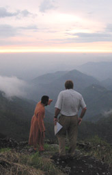 Presenter Edward Stourton looking out over Indian landscape
