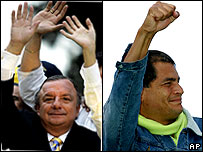 Alvaro Noboa (à esquerda) e Rafael Correa