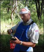 Charlie Martell defusing a mine in Sudan