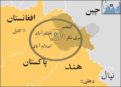 نقشه محل وقوع زلزله