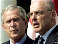 O presidente George W. Bush e Henry Paulson